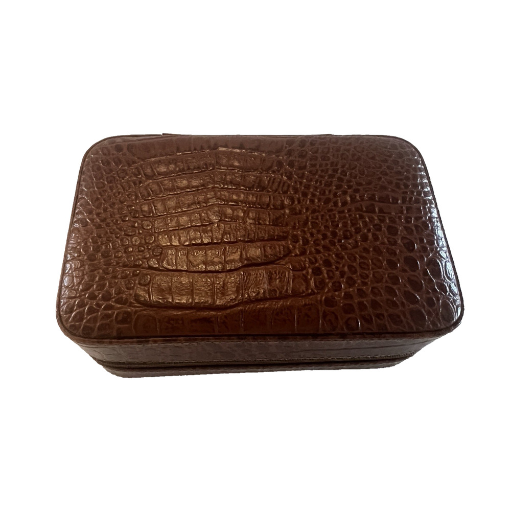 Wolf Designs Travel Storage Case Geniune Leather Croc STyle Brown Excellent